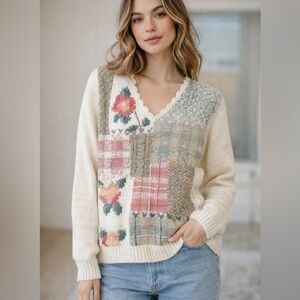 NWT Shenanigans vintage hand knit V-neck sweater cottagecore grandma chic medium
